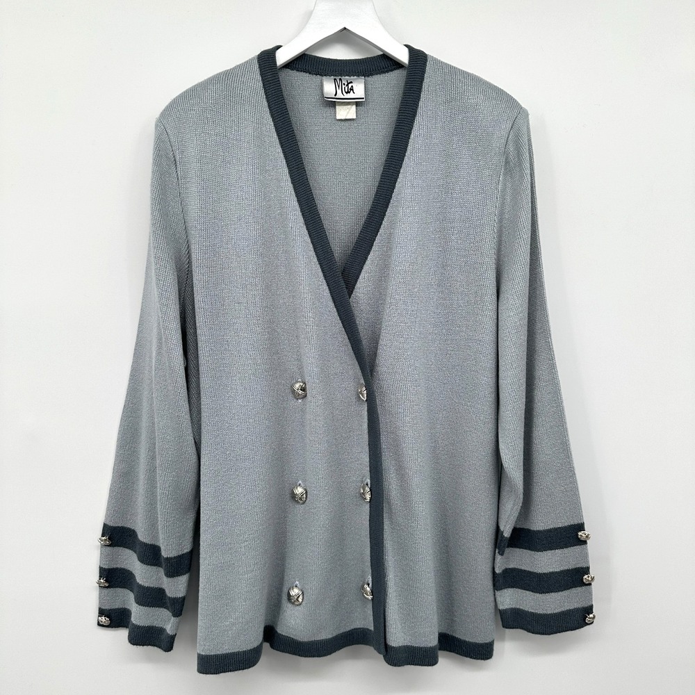 Vintage Mita Cardigan Sweater Size 3X Double Breasted Shoulder Pads Quiet Luxury